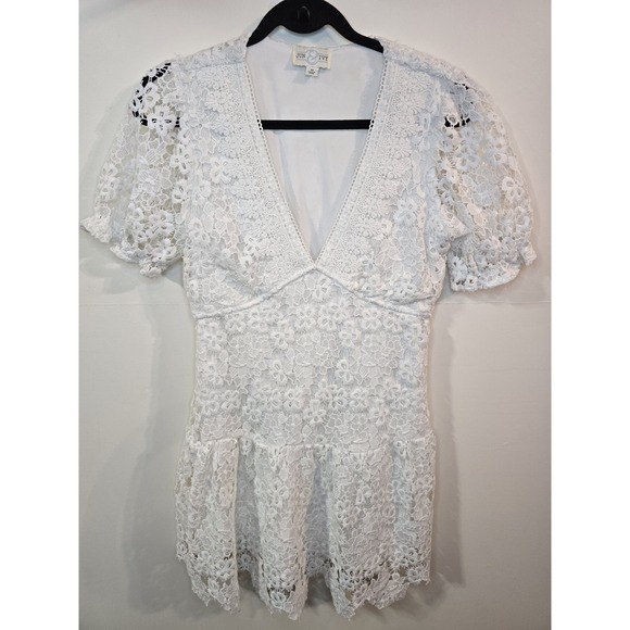 Jun and Ivy Dresses & Skirts - White Lace Babydoll Dress | Coquette Cottagecore Floral Lace Mini Dress M